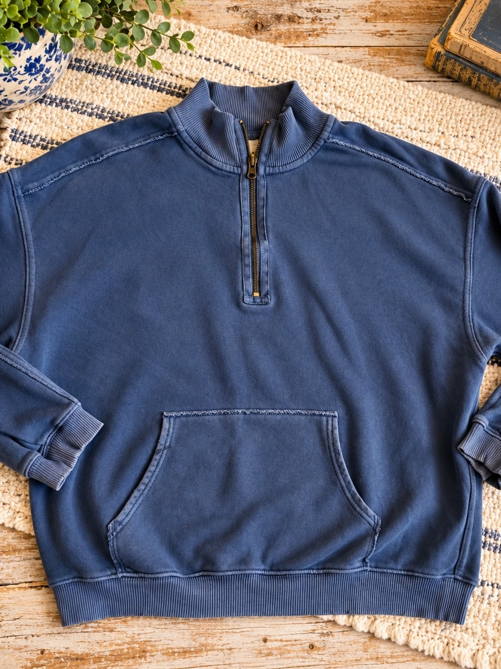 aerie Women's Blue 1/2 Zip Pullover Sweater Sweatshirt Lagenlook Sz Small